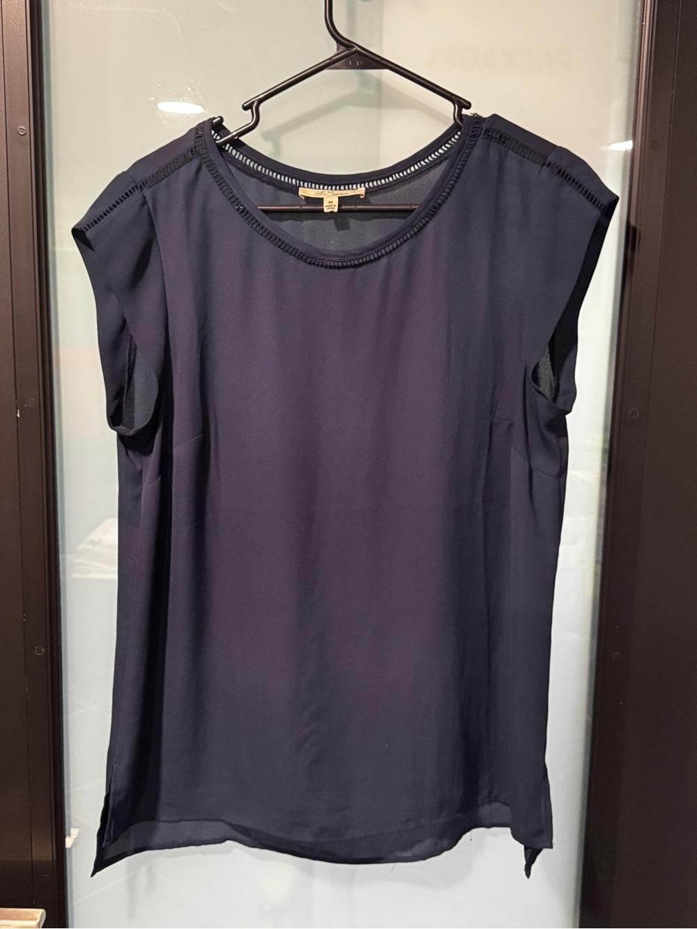 Women's Navy Cap-Sleeve Shell Blouse